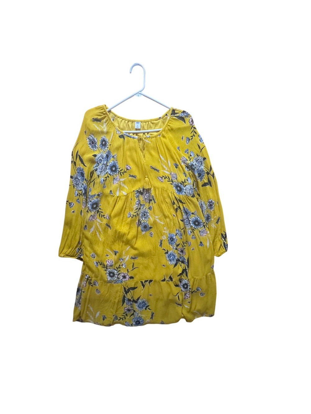 Old Navy Mustard Yellow Floral Long Sleeve Tiered Dress